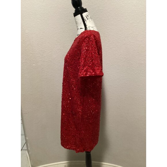 Shein Vintage Red Sequin Short-Sleeve Dress Size S - Picture 3 of 6